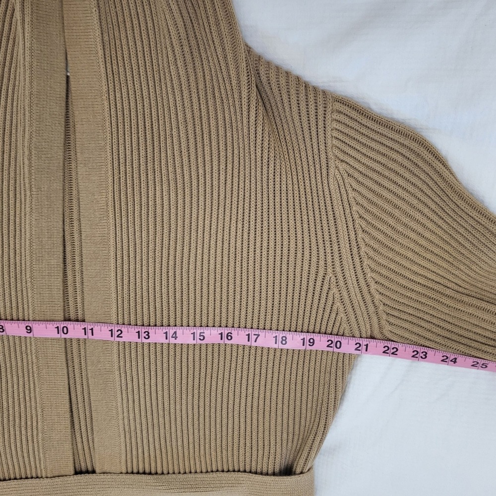 J. Crew Beige Preppy Dystopian Hooded Belted Chunky Knit Maxi Duster Sweater M - Picture 7 of 8